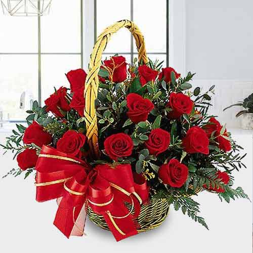 25 Red Roses Basket