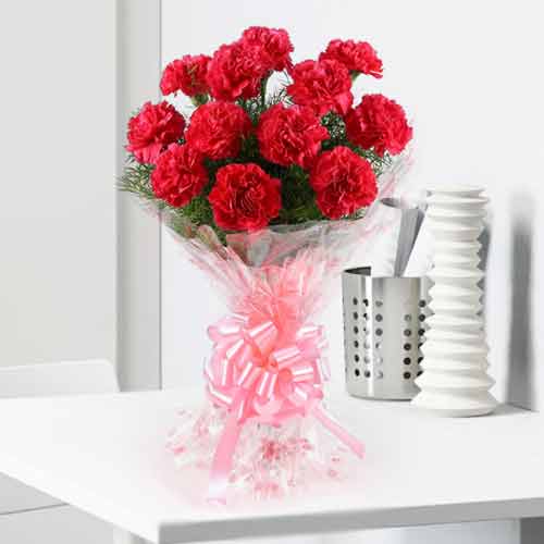 Red Carnation Hand Bunch-Send Flowers To Mom For Birthday