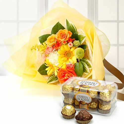 Ferrero Rocher Flower Bouquet-Birthday Gift With Flowers