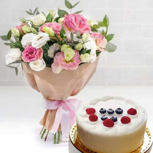 Assorted Flowers With Cake-Birthday Cake Flower Arrangement To Japan
