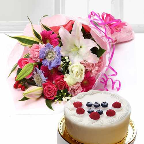 Sasonal Flower With Cake-Mom Birthday Flower And Cake Delivery Tomorrow