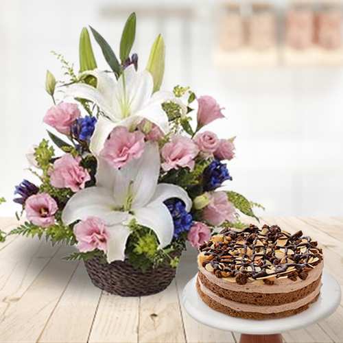 Colorful Seasons Arrangement And Cake-Flower And Cake Gift On Women's Day