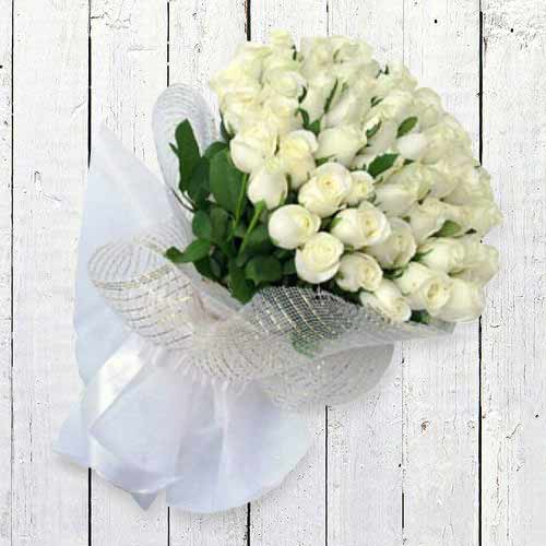 Shining 50 Roses-Long Stem White Roses