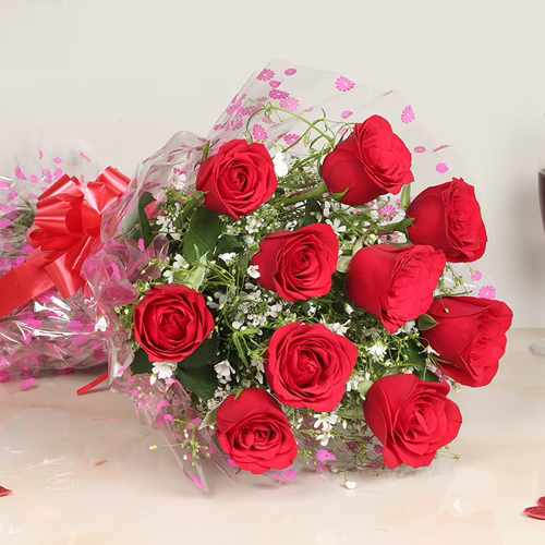 10 Red Rose Bouquet - Roses For Next Day Delivery