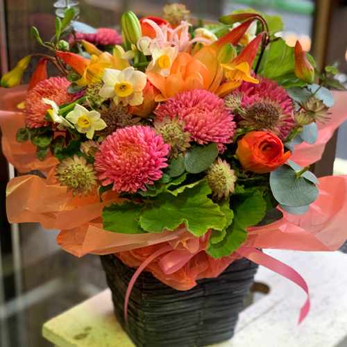 Orange N Pink Flower Arrangement-Goodbye Gifts For Coworkers