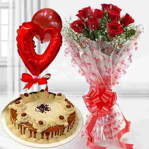 Red Rose, Cake And Balloon-Valentine's Day Gifts For Her To Send