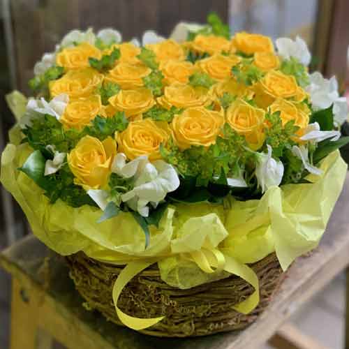 Yellow Rose Basket-Long Distance Friendship Gifts