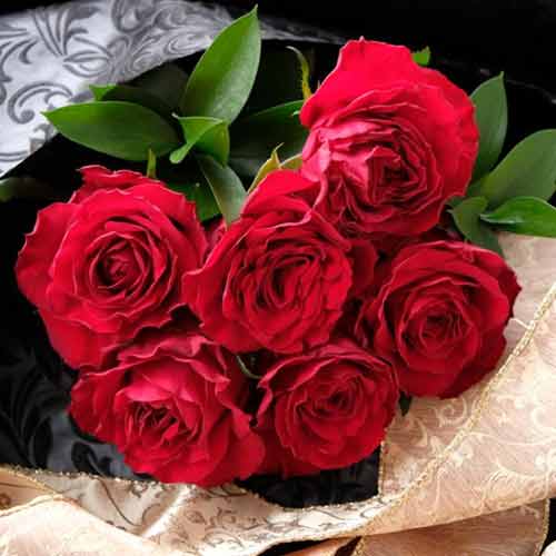 6 Red Rose Bouquet-Shop Romance Flowers