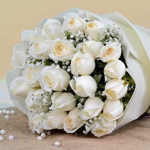 24 White Rose Bouquet-Wedding Anniversary Gift Order
