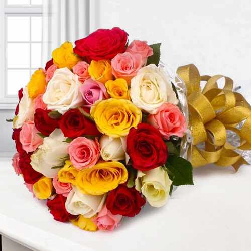 50 Multi Color Rose Bouquet-Send Anniversary Rose Bouquet
