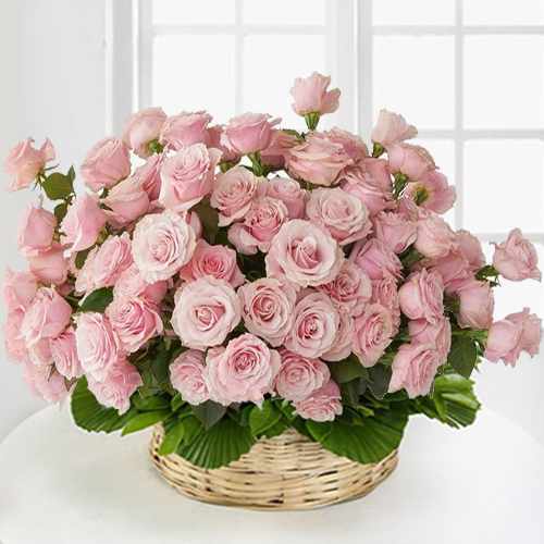 100 Pink Rose Basket-Send Her Roses