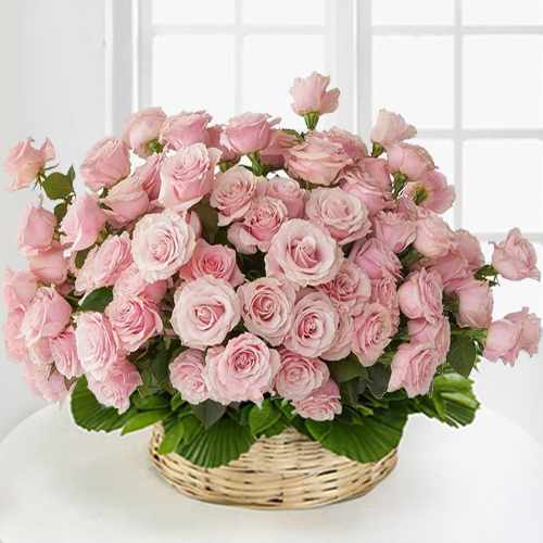 100 Pink Rose Basket