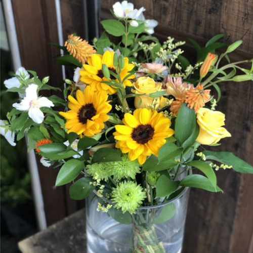 Sunflowers And Yellow Roses-Get Well Flower Basket