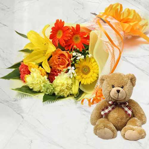 Flower Bouquet And Teddy-Buy Cut Flowers Online