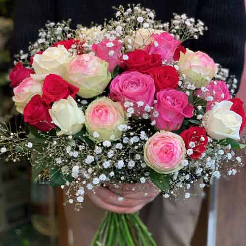 25 Mix Rose Bouquet - Happy Birthday Flower Bouquet Delivery In Japan