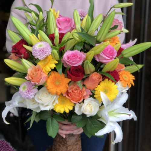 Rose Gerbera Lily Bouquet-Flowers For Friend Birthday