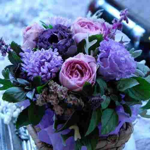 Pink And Blue Flower Arrangements-Her Birthday Bouquet