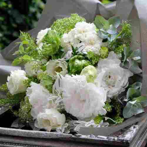 Green n White Flower Arrangements-Sympathy Flower Baskets Delivery