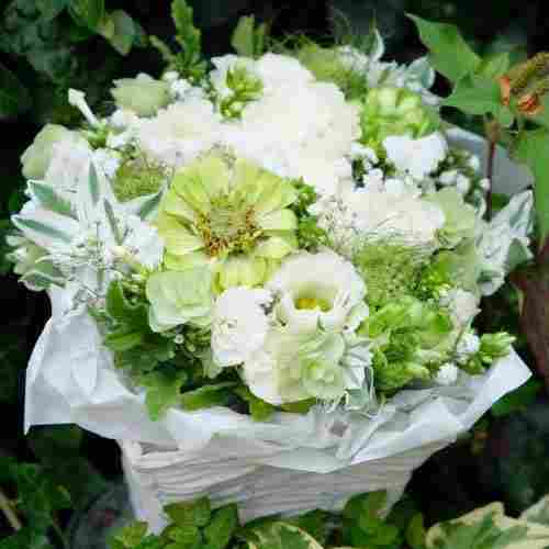 Pastel Green N White Bouquet-Send Sorry For Your Loss Flowers