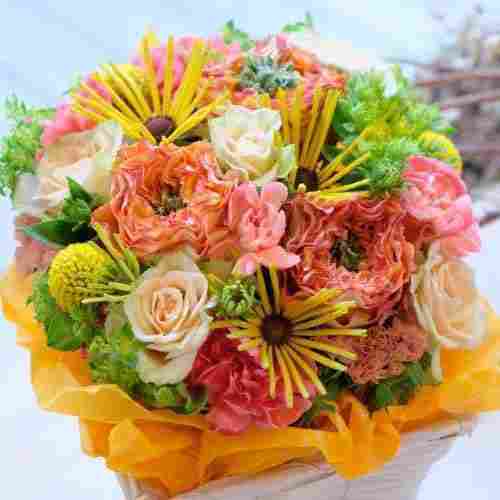 Pink And Yellow Arrangement-Sympathy Flower Delivery Hiroshima
